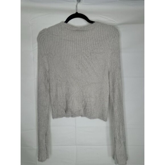 Zara Cropped Crew Neck Grey Sweater Long Cuffs Super Soft Size Xl - Picture 2 of 10